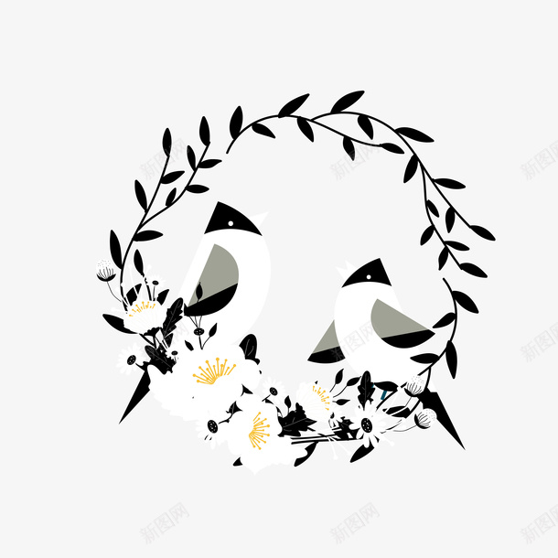 卡通手绘装饰花环图png免抠素材_88icon https://88icon.com 卡通的 手绘的 燕子 白色的 花环 装饰 装饰花 装饰花环 黑色燕子 黑色的