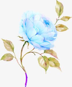 蓝色水墨风花朵素材