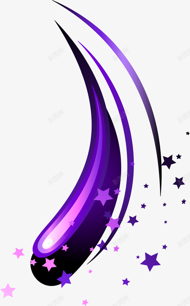 手绘紫色星星弧线png免抠素材_88icon https://88icon.com 唯美 手绘星星 水彩 渐变 紫色弧线 紫色星星
