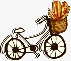 手绘装面包的自行车素材