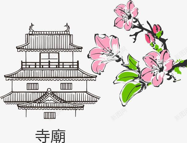 手绘寺庙图png免抠素材_88icon https://88icon.com 中国风 手绘寺庙 手绘桃花 粉色桃花