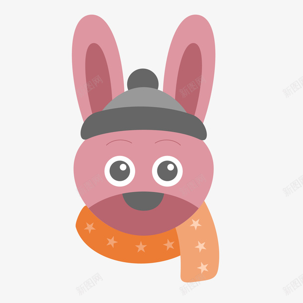 卡通红色的小兔子头像矢量图ai免抠素材_88icon https://88icon.com 冬季 动物 围巾 头像设计 小兔子 红色 矢量图