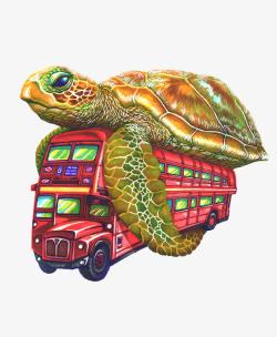 卡通大巴车驮着海龟素材