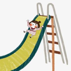 卡通女孩玩滑梯素材