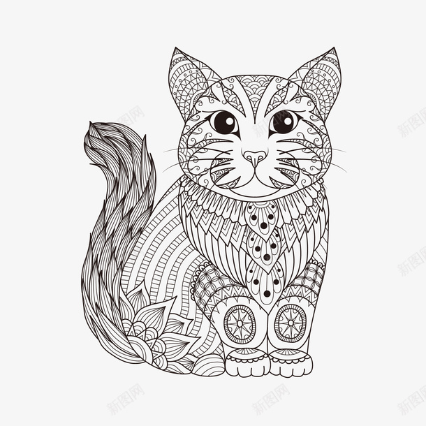 手绘花纹动物矢量图ai免抠素材_88icon https://88icon.com 动物 猫 矢量手 绘 花纹 矢量图