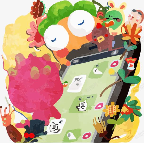 手绘手机信息数据png免抠素材_88icon https://88icon.com 免抠商务插画 手机 插画 数据