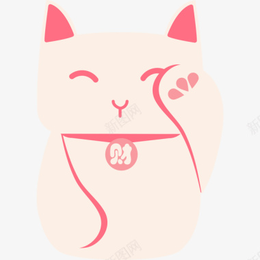 保护耳朵粉色招财猫卡通图标元素矢量图图标