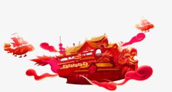 红色中国风建筑装饰图案素材