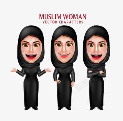 穿黑大衣女人三个穿黑纱的穆斯林女人高清图片