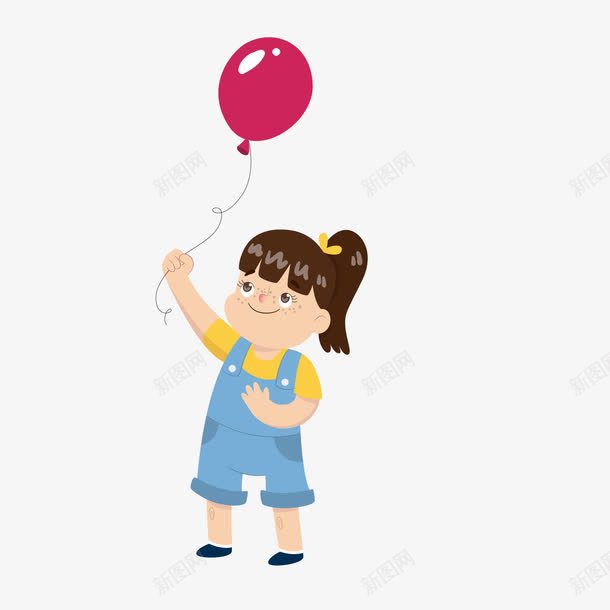 玩气球的小女孩png免抠素材_88icon https://88icon.com 人物 卡通 女孩 手绘 气球 玩耍 背带裤