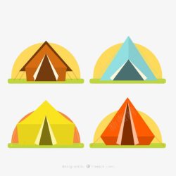 在平面中设置的彩色野营帐篷素材