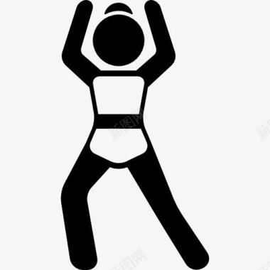 瑜伽运动女孩拿起武器和伸展腿图标图标