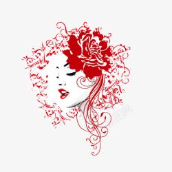 红色线条花纹美女素材