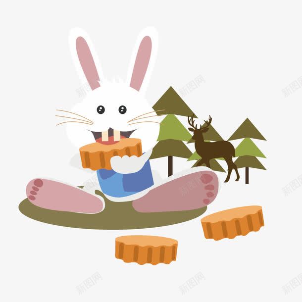 卡通小兔子吃月饼png免抠素材_88icon https://88icon.com 兔子 卡通可爱 可爱兔子 吃月饼 小白兔 小鹿 月饼 树木