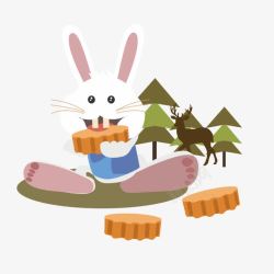 卡通小兔子吃月饼素材
