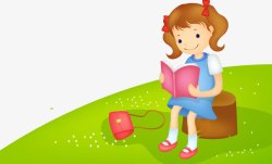 坐在树墩上小女孩坐在树墩上看书矢量图高清图片