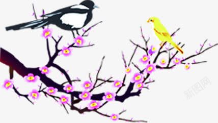创意手绘效果喜鹊在桃花树上png免抠素材_88icon https://88icon.com 创意 喜鹊 效果 树上 桃花