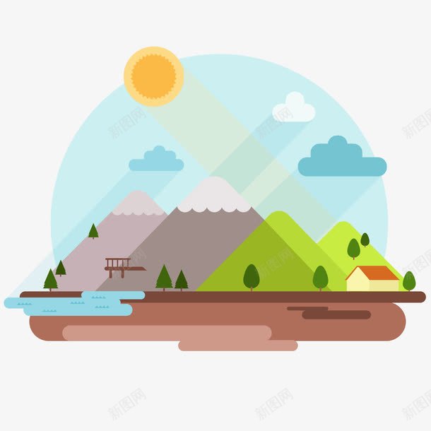 房子和山png免抠素材_88icon https://88icon.com 云 太阳 山 房子 矢量素材 风景