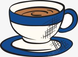 蓝色手绘咖啡杯素材