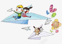 孩子坐纸飞机素材