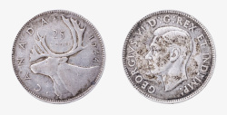 灰色印着鹿和男性头像的古代硬币素材