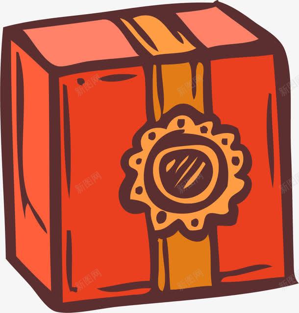 橙色卡通手绘礼物盒png免抠素材_88icon https://88icon.com 卡通手绘 橙色 矢量图案 礼物盒 装饰 购物