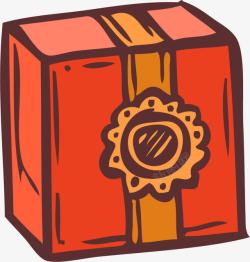 橙色卡通手绘礼物盒素材