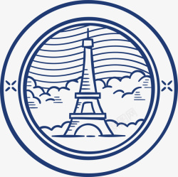 蓝色法国巴黎铁塔标签矢量图素材