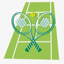 网球拍网球和绿色场地素材