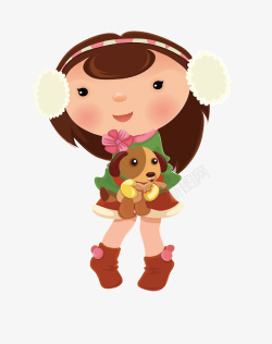 抱着小狗的可爱女孩素材