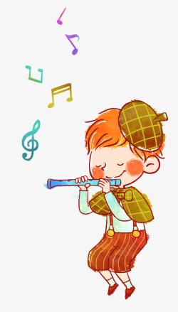吹笛子的小男孩素材