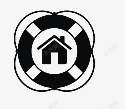 黑白洪灾房屋救助保险图标图标