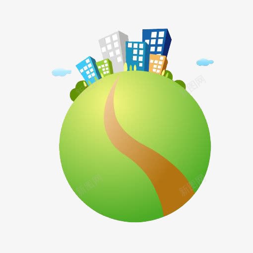 绿色的球和城市png免抠素材_88icon https://88icon.com 城市 手绘 球 绿色 道路
