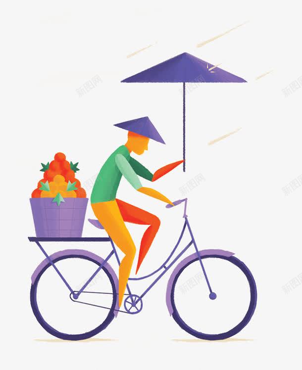 手绘卡通骑车背着水果的人png免抠素材_88icon https://88icon.com 手绘卡通图案 背着水果的人 骑车