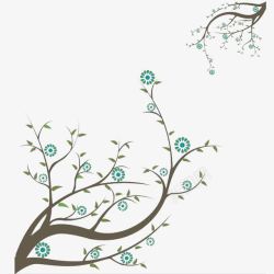 中国古风树绿色花插图素材