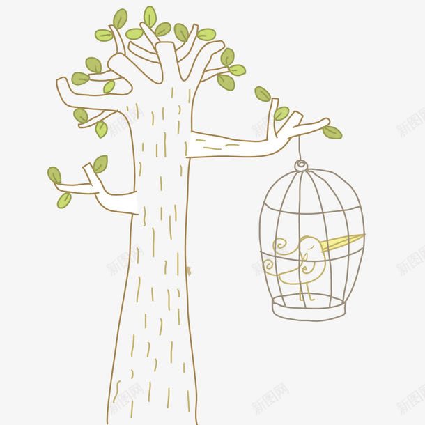 树上的鸟笼png免抠素材_88icon https://88icon.com 创意 手绘 插画 树木 鸟笼
