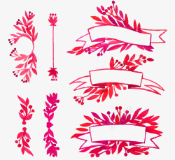 水彩绘丝带与花卉素材