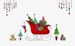 卡通圣诞装饰红色雪橇车背景素材