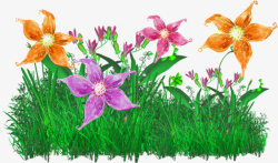 手绘草地上的花朵素材