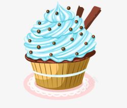 卡通手绘蓝色糖球纸杯蛋糕素材