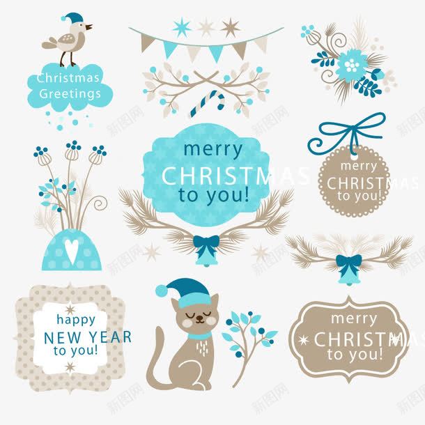 清新蓝色系圣诞标签png免抠素材_88icon https://88icon.com 圣诞标签 清新 矢量素材 蓝色系