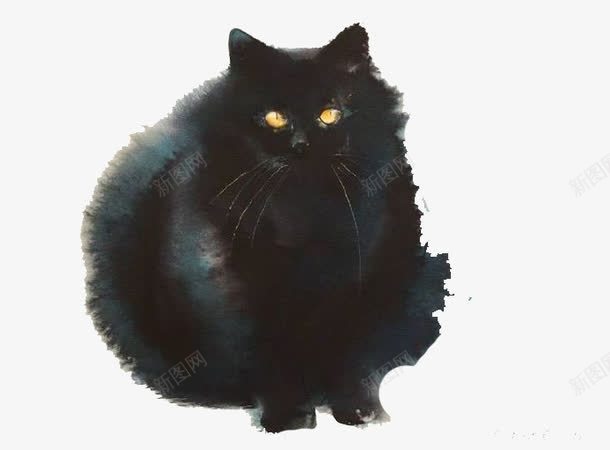 手绘黑猫png免抠素材_88icon https://88icon.com 动物 水彩绘画 猫 黑色