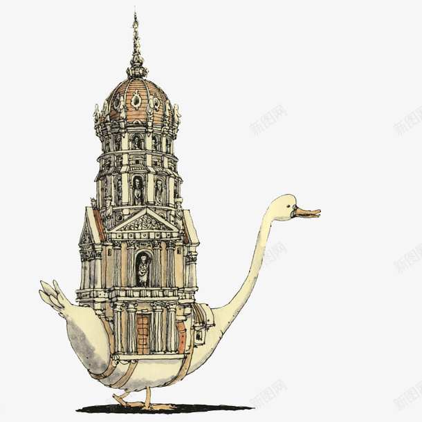 背着城堡的鹅png免抠素材_88icon https://88icon.com 城堡 天鹅创意插图 鹅