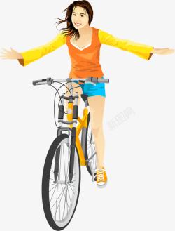 手绘骑单车的女孩素材