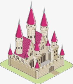 立体彩色城堡外部简笔画图案素材