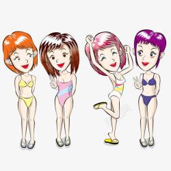 四个女孩四个穿着比基尼的卡通女孩高清图片