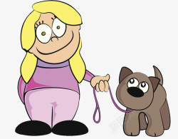 卡通可爱插图牵着狗的女孩素材