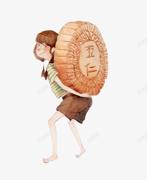 五仁月饼png免抠素材_88icon https://88icon.com 中秋 五仁月饼 月饼 背着月饼的女孩