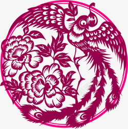 凤凰戏牡丹剪纸手绘剪纸凤凰高清图片