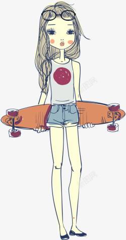 手拿滑板的女孩素材